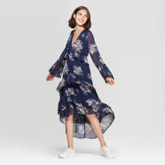 Xhilaration Blue Floral Dress Navy New - Picture 1 of 2
